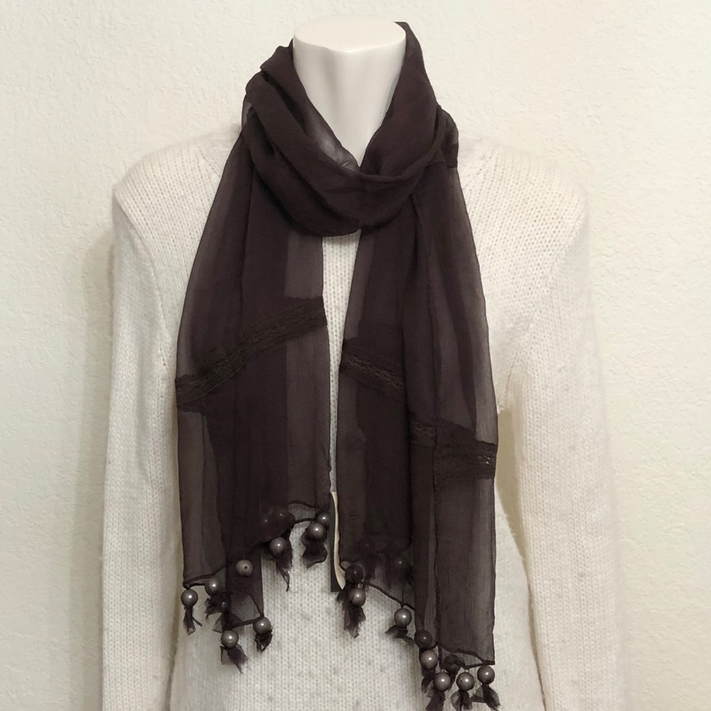 NWT beaded sheer silk scarf